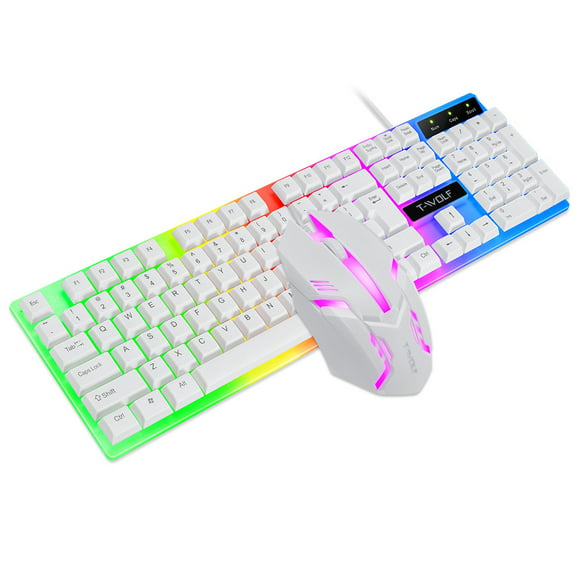 Laptop White Gothic_Master Wired Rainbow Backlit Gaming Illuminated Keyboard and Mouse Combo for Home and Office Desktop Computer 